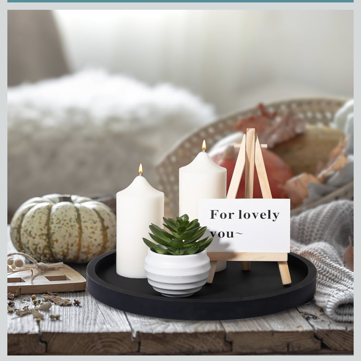 Silicone Bathroom Tray Round Vanity Tray Decorative Soap Holder Kitchen Countertop Organizer Coffee Table Decor for Candle, Perfume, Plant, 9 Inch, Black