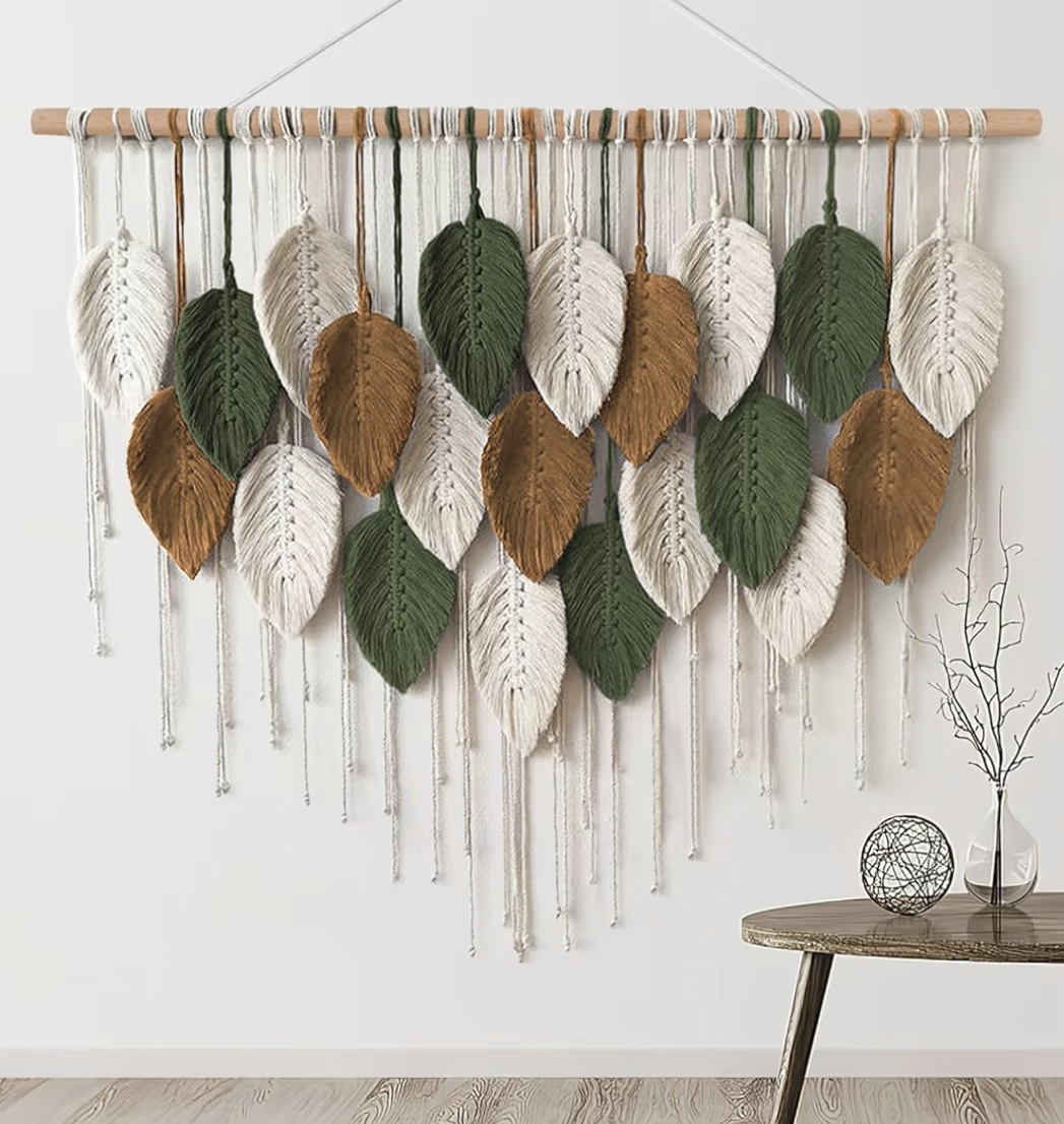 The White Shop Macrame Wall Hanging, Boho Home Decor, Boho Leaves Macrame Tapestry, Bohemian Woven Decoration for Bedroom Living Room Apartment Dorm Gallery Perfect Handmade Gift Ideas