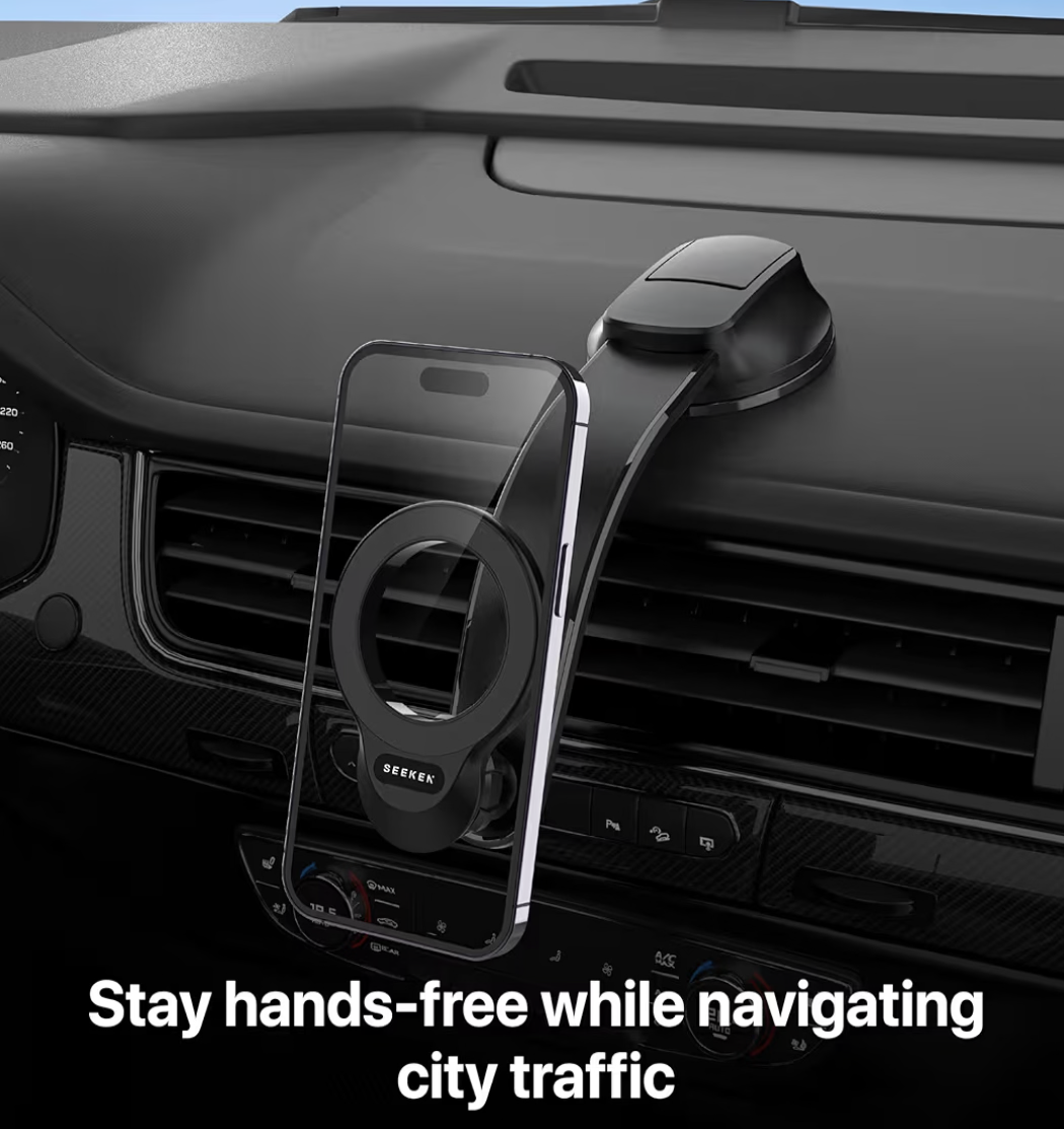 Seeken MagPower Car Phone Holder | Compatible with iPhone 16/15/14/13/12, Samsung S25/S23 | Essential Car Accessories | Magnetic Phone Holder for Car with 360° Rotation, Mobile Holder for Car | Black
