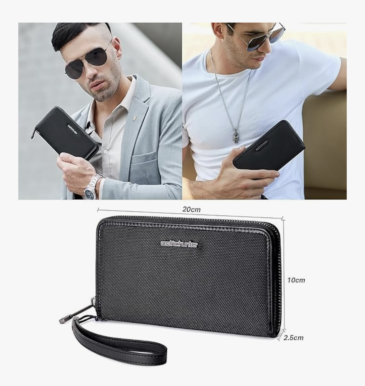 Arctic Hunter Long Wallet for Men Women Gift Box 1680D Polyester Passport Holder Zipper Coin Pocket Wrist Strap Money Hand Purse for Checkbook Cash Credit Card Passport, Black
