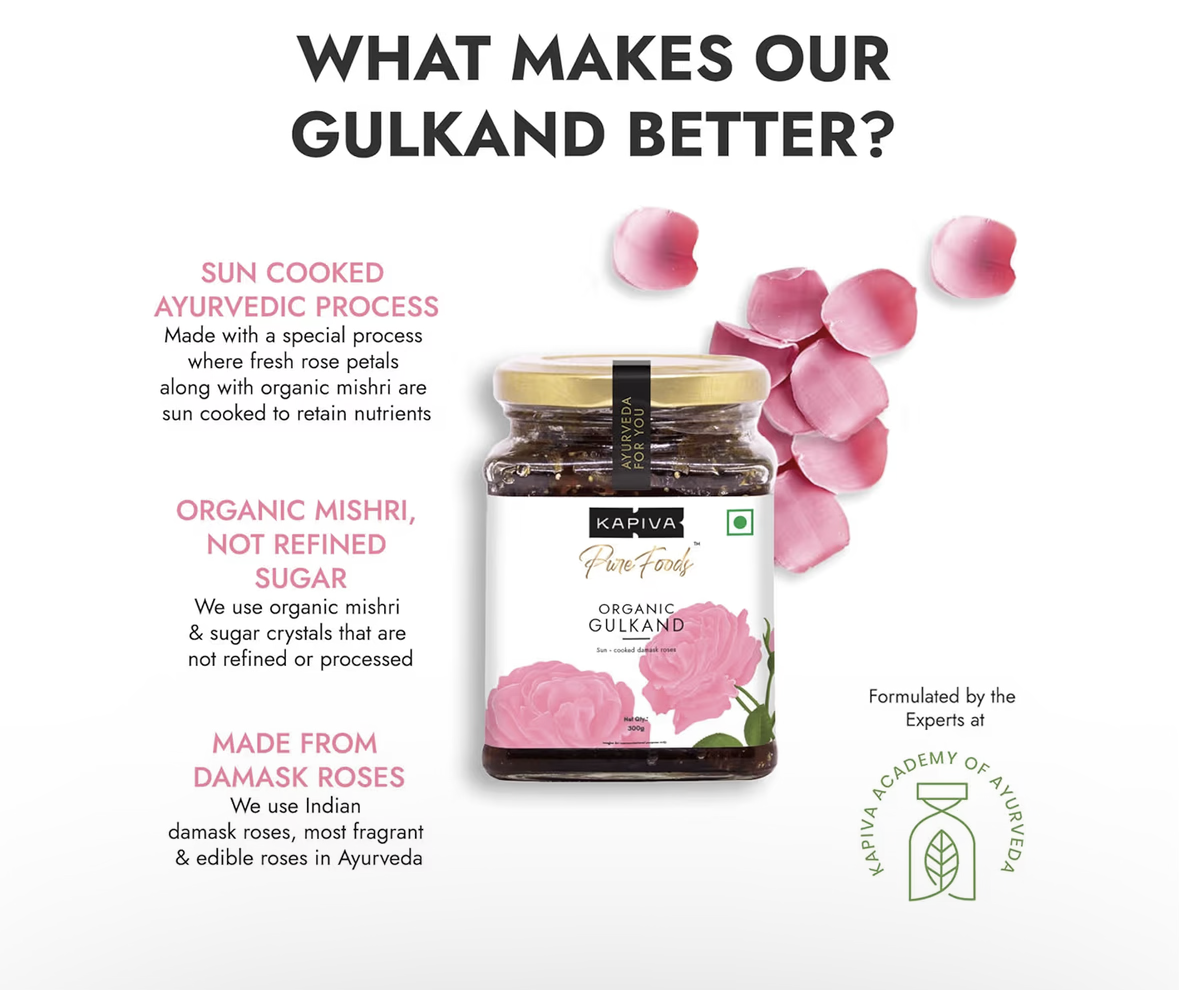 Kapiva Organic Gulkand 300gms (Rose Petal Jam) | 100% Natural | Sun-Cooked Damask Roses
