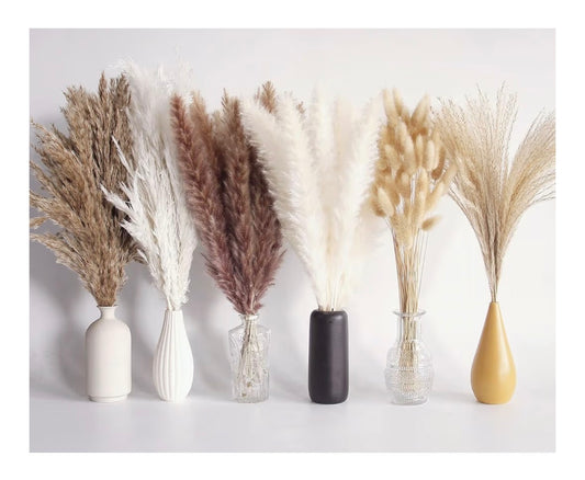 110 Pcs Dried Pampas Grass Bouquet, Bunny Tails & Pampas Grass, Brown & White, Boho Home Decor, Wedding & Party Decorations