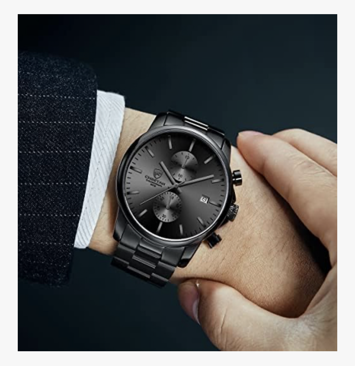 GOLDEN HOUR Fashion Business Mens Watches with Stainless Steel Waterproof Chronograph Quartz Watch for Men, Auto Date
