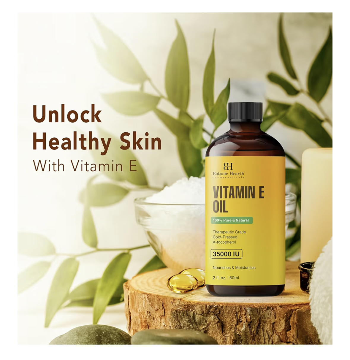 Botanic Hearth Vitamin E Oil | 100% Pure And Natural Oil For Growth Of Nails, Hair, Eyebrows & Eyelashes | 35,000 Iu | Hair & Body Oil With Eyebrow & Eyelash Brush|