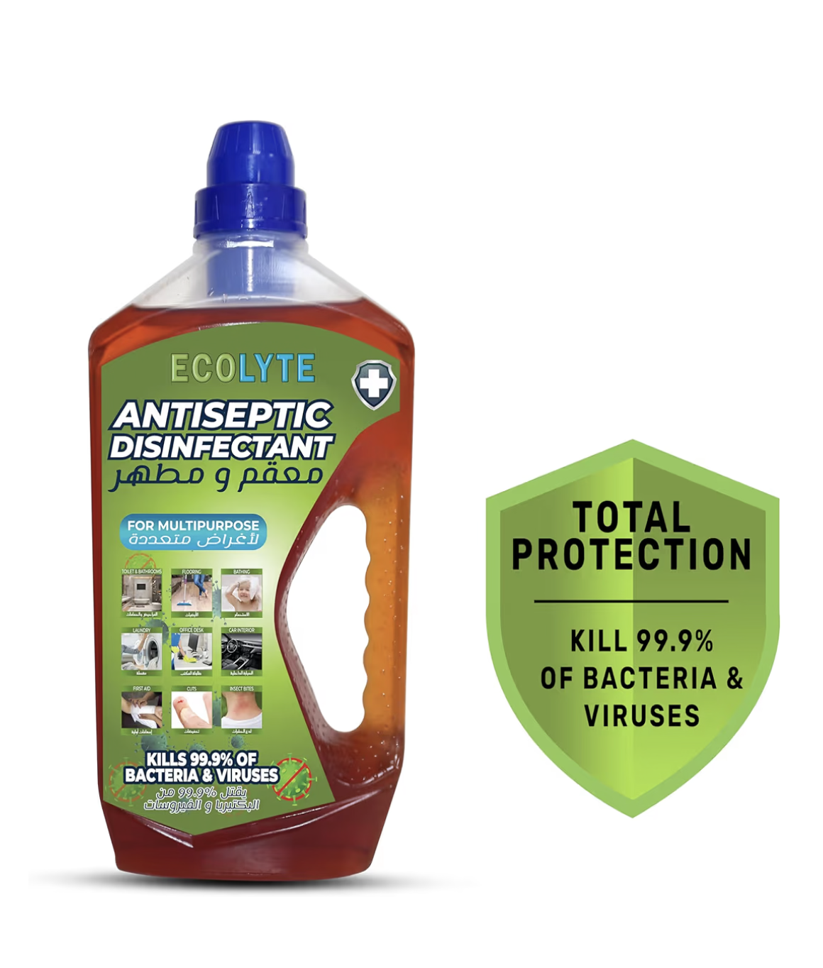 ECOLYTE+ Antiseptic Disinfectant, Premium Liquid for Effective Germ Protection Antibacterial & Personal Hygiene, Versatile & Effective, Used in Bathing, Laundry, All purpose Cleaner (1 Liter)