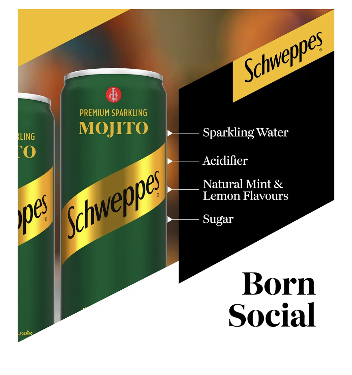Schweppes Mojito, Premium Sparkling Carbonated Drink, Can 253ml, Pack of 6