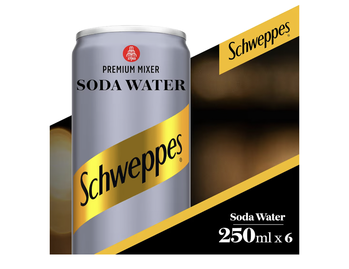 Schweppes Soda Water, Carbonated Drink, Can 250ml, Pack of 6