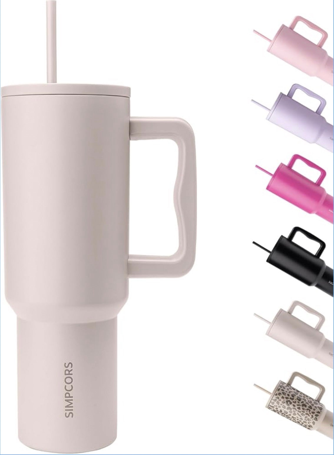 1.2L Tumbler with Straw and Handle, Insulated Cup Reusable SS Water Bottle, Cold/Hot Travel Mug with Leak Resistant Lid for Home Office Camping (Almond Birch)