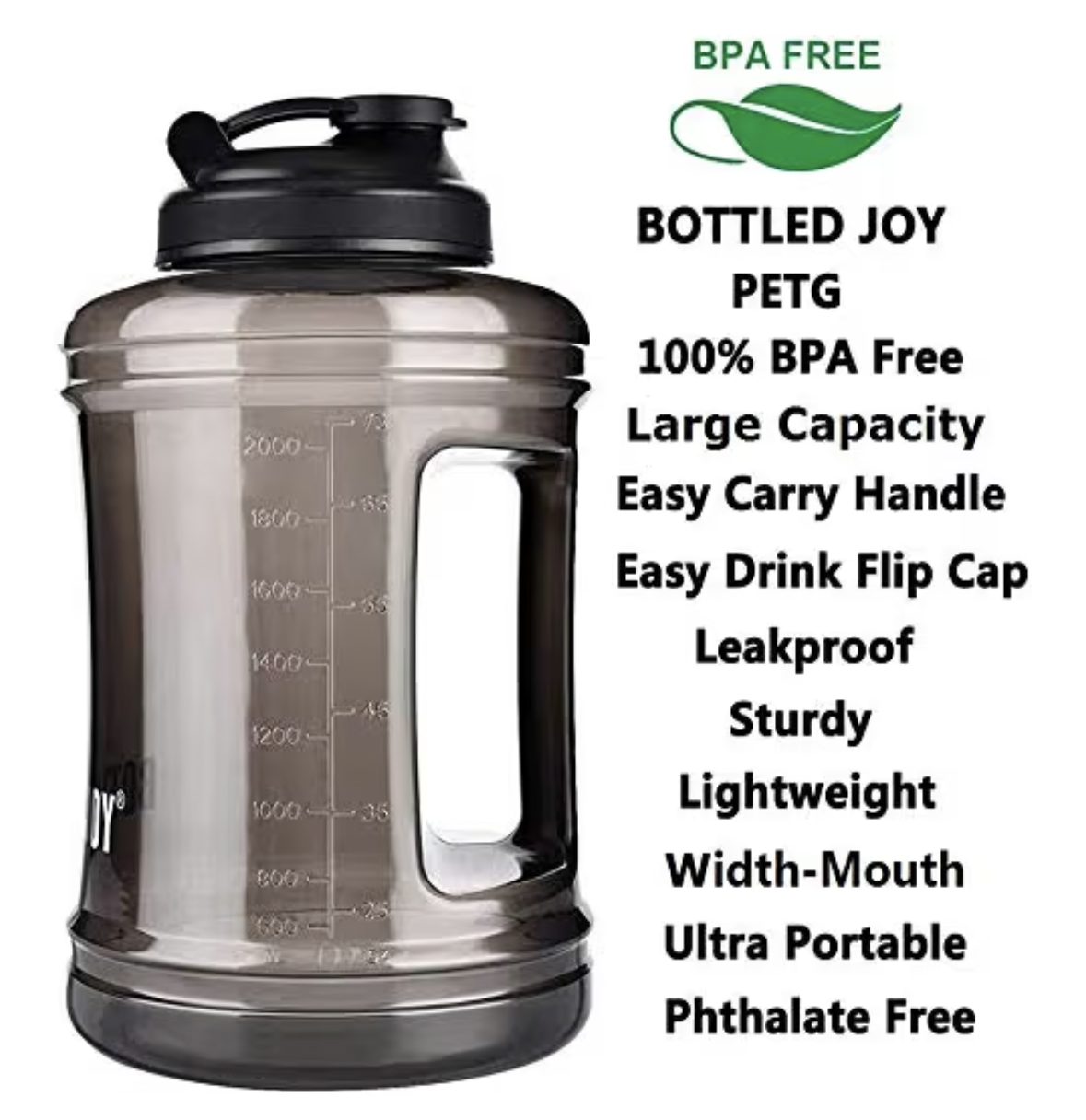 VENNERLI 2.5L Large Sports Water Bottle with Handle Half Gallon BPA Free Plastic Water Bottles Wide Mouth 83oz Reusable Gym Water Jug for Home Drinking Outdoor Sports Hiking Fitness (Black)