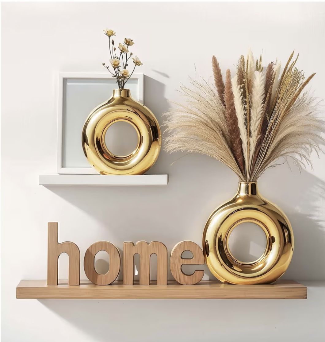 Azonee Gold Vase, Ceramic Vase Set of 2, Vases Home Decor, Round For Centerpieces, Living Room Decor Accents, Kitchen, Coffee Table
