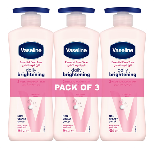 Vaseline Essential Body Lotion, Even Tone Daily Brightening, 2 weeks to radiant, glowing skin, 3 x 400m