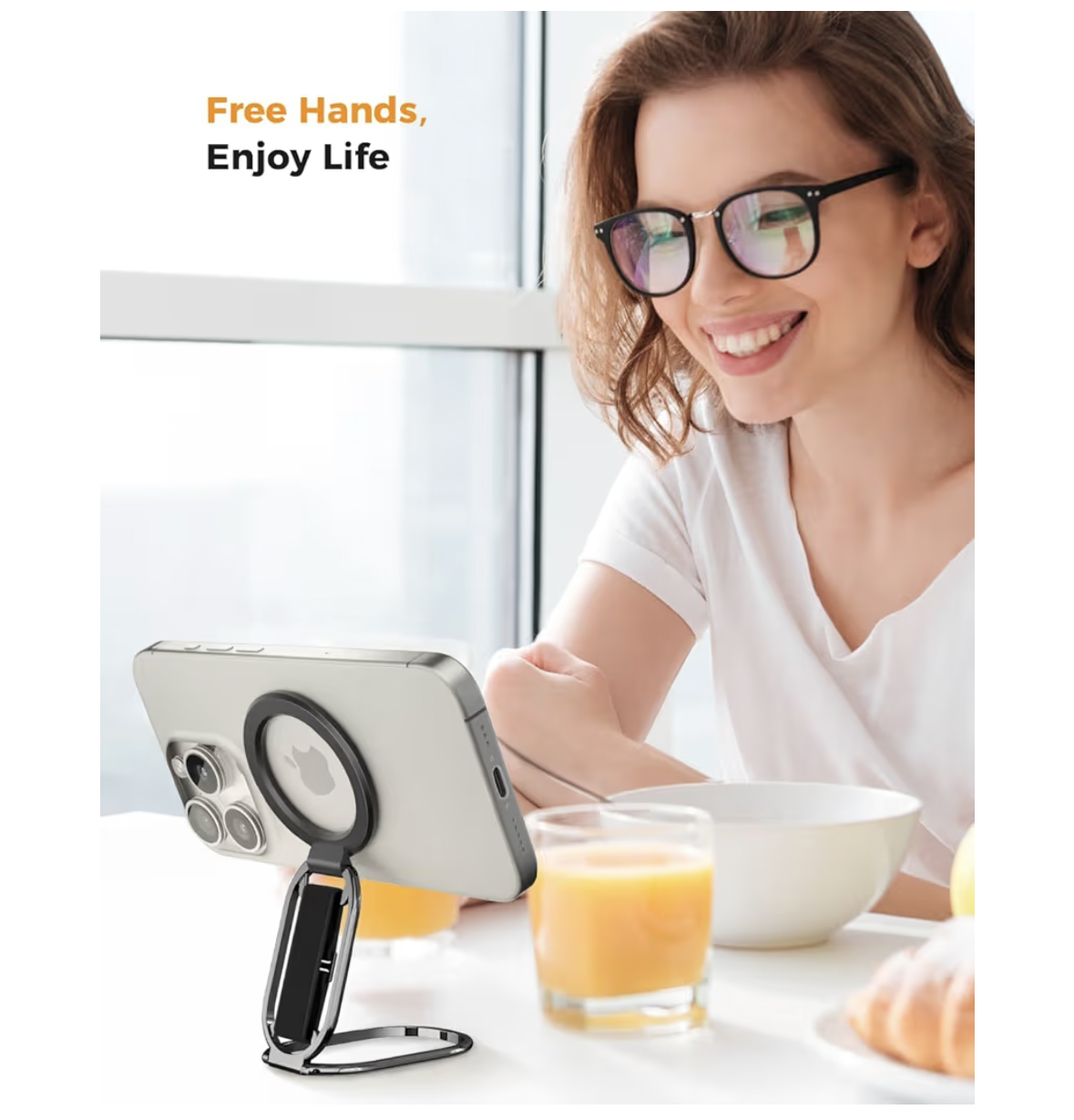 PFUTURE for MagSafe Phone Grip Kickstand for iPhone 16/15/14/13/12 Series, 4-in-1 Finger Loop Strap with a Universal Magnetic Ring, Compatible with MagSafe, Phone Ring Holder Stand