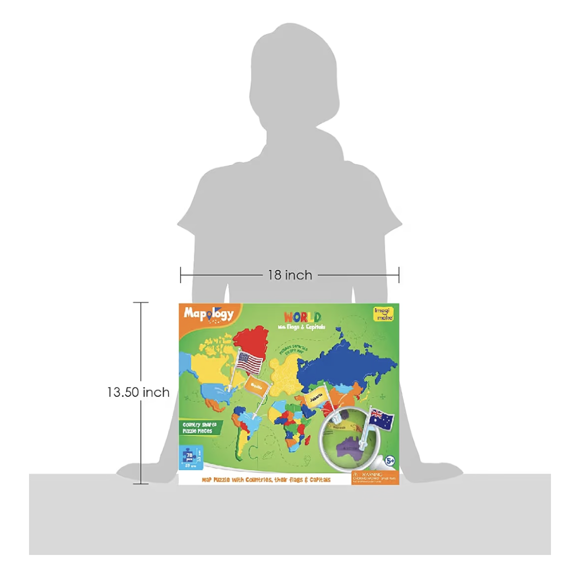 Imagimake Mapology أحجية خريطة العالم مع أعلام الدول والعواصم للأطفال من 5 سنوات فما فوق | أحاجي الصور المقطوعة على شكل دول | ألعاب تعليمية وجغرافية للأولاد والبنات |