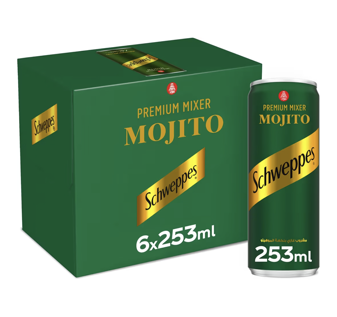 Schweppes Mojito, Premium Sparkling Carbonated Drink, Can 253ml, Pack of 6