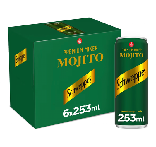 Schweppes Mojito, Premium Sparkling Carbonated Drink, Can 253ml, Pack of 6