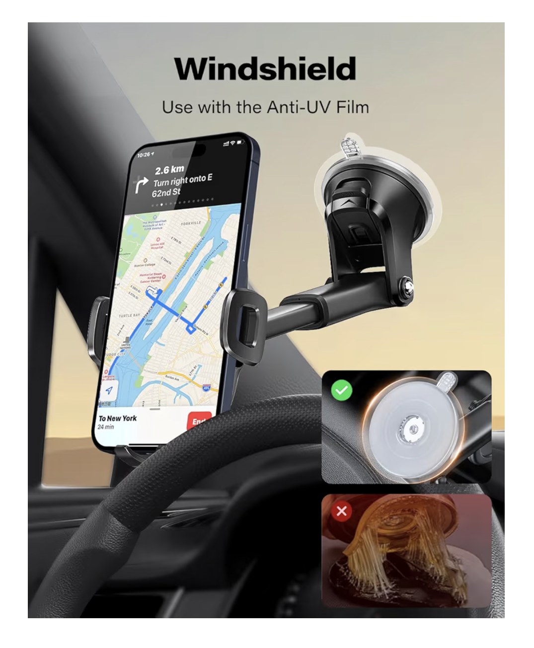 Car Phone Holder Car Holder Mobile Universal 360 Mobile Stand for Car Dashboard Windshield Compatible for 4.7-6.8 iPhone 15/14/13 series Samsung and More