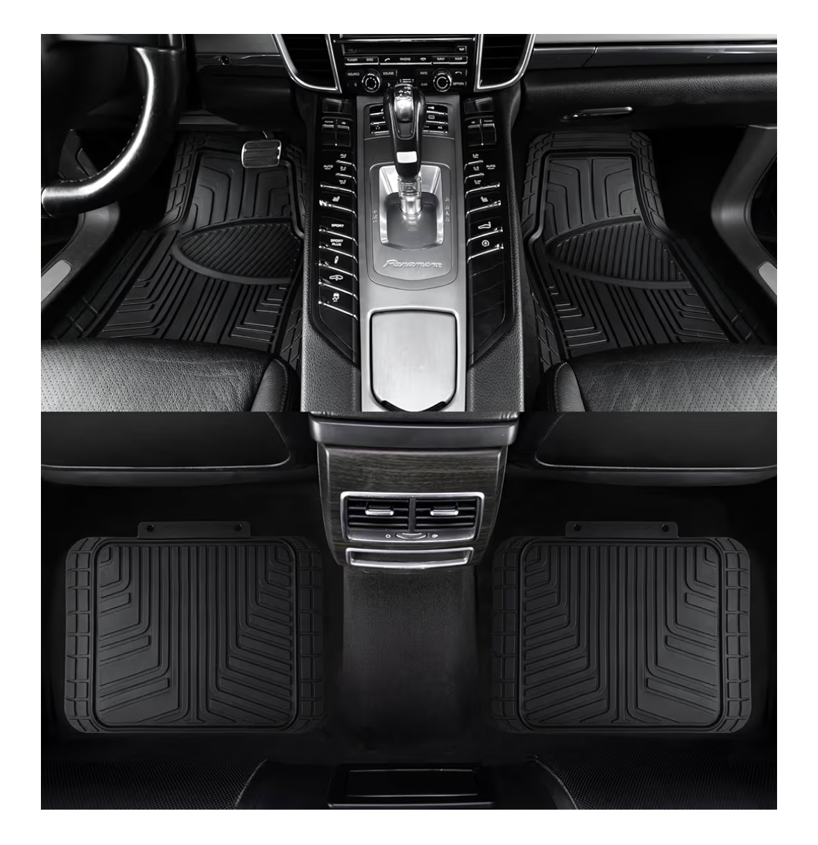4-Piece Premium Rubber Floor Mat for Cars, SUVs and Trucks, All Weather Protection, Universal Trim to Fit, Black