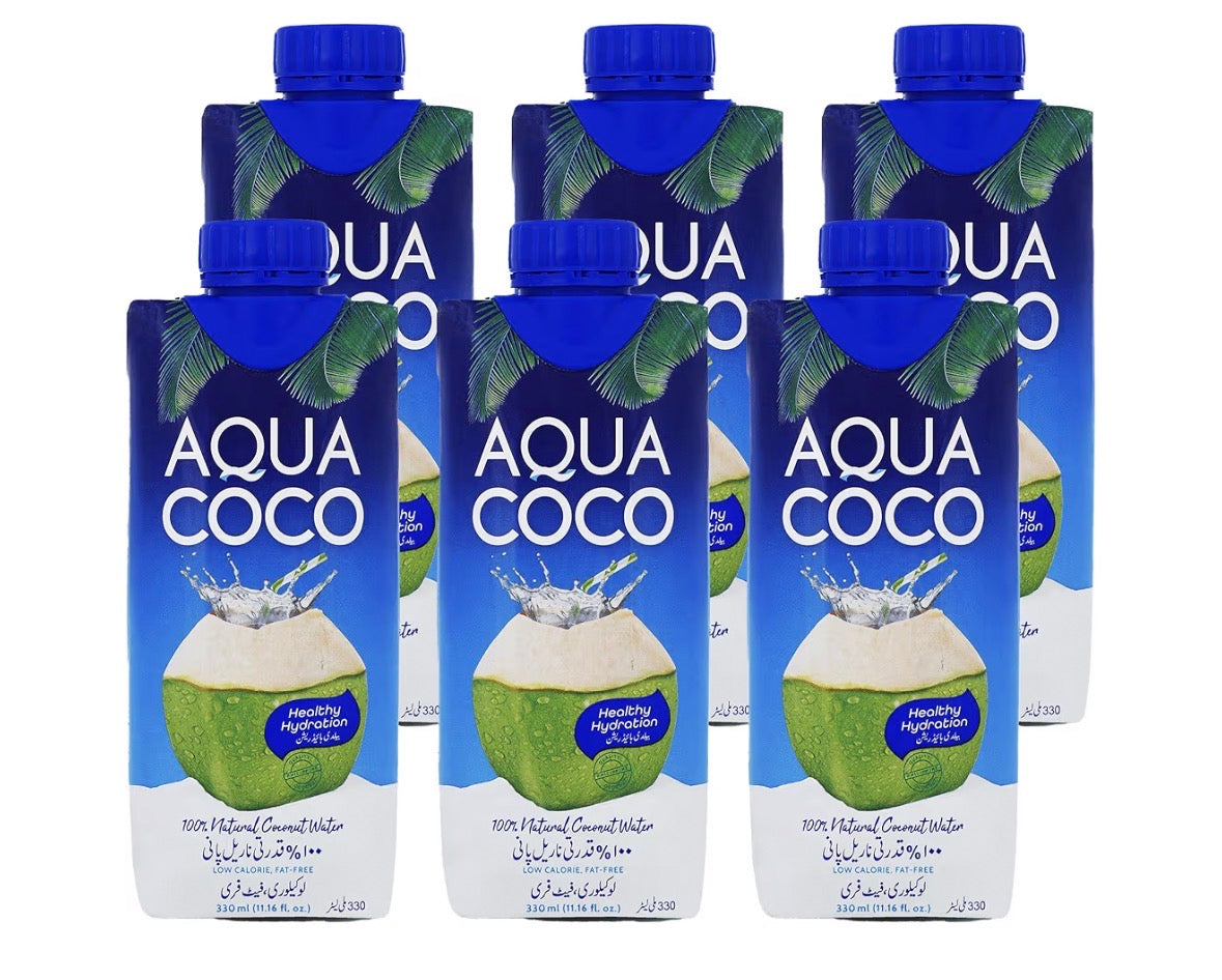 Aqua Coco 100% Natural Coconut Water 330ML Pack of 6, White
