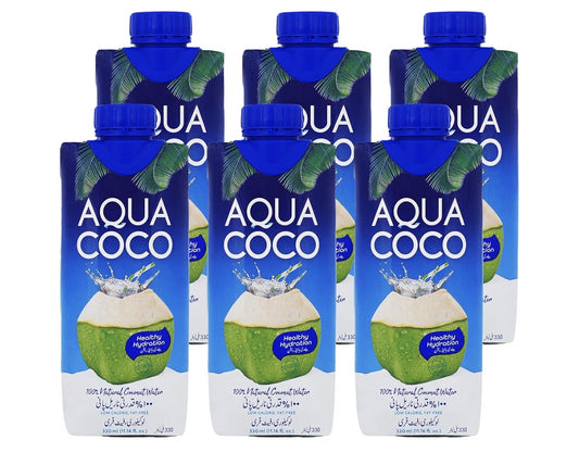 Aqua Coco 100% Natural Coconut Water 330ML Pack of 6, White