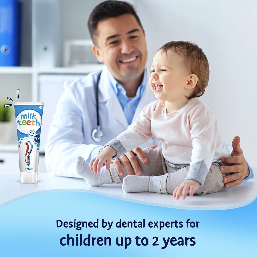 Aquafresh Milk Teeth Baby Toothpaste 0-2 years, Toddler Toothpaste for Infants, Gentle care for Milk Teeth, 50ml