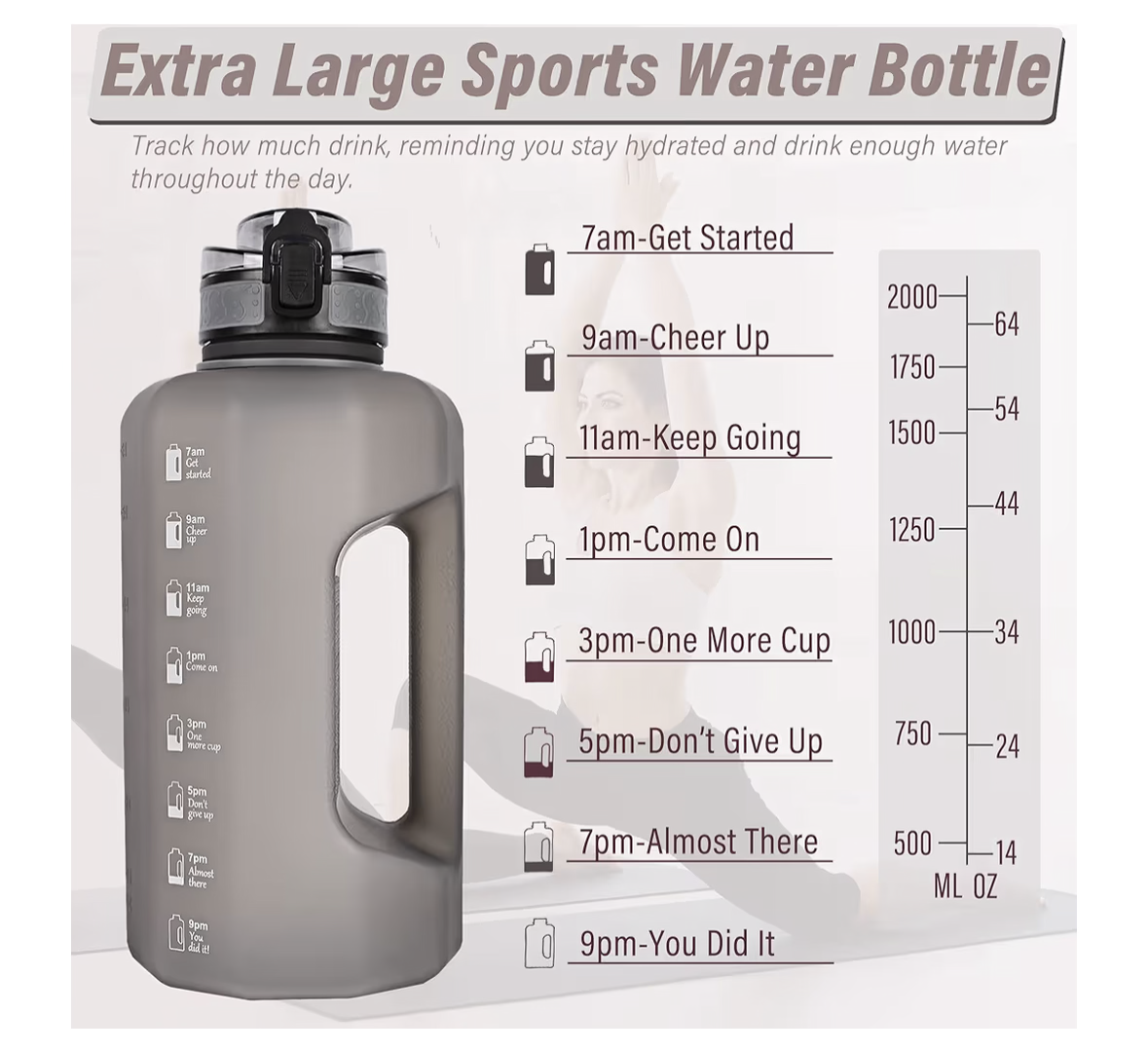 GIFUBOWA Big Water Bottle 2.2 Litre with Handle Leak Proof BPA Free Large Capacity Daily Drinks Jug for Gym Fitness