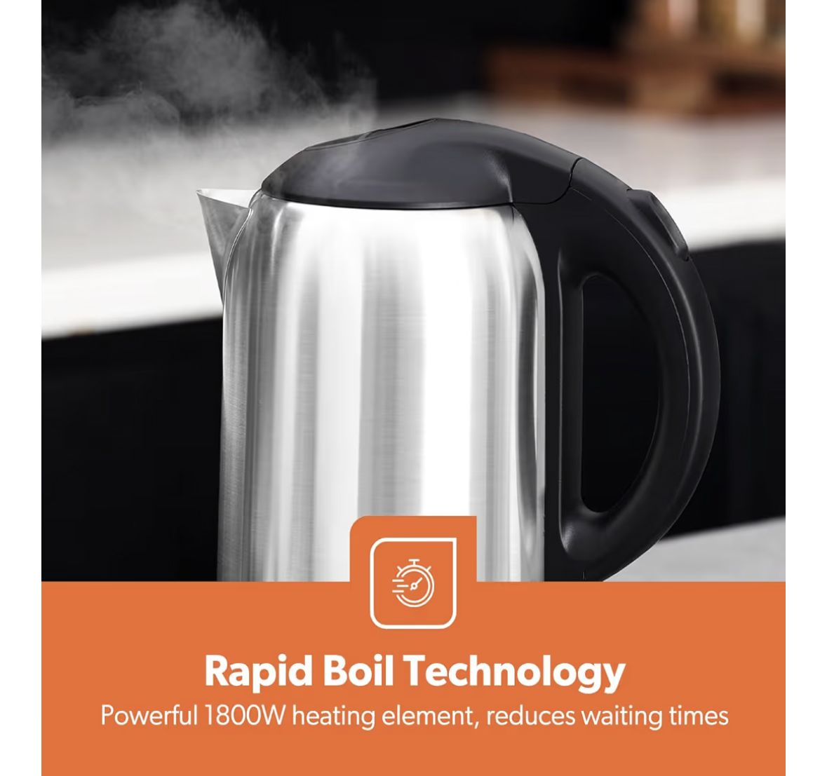 Geepas Stainless Steel Electric Kettle With Auto Shutt off and Boil Dry Protection 1.8 L 1800 W GK5466 Silver/Black