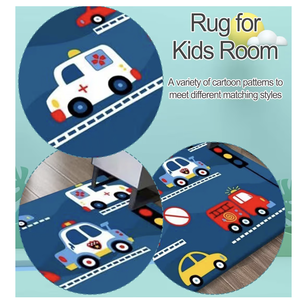 Rug for Kids Room, 80 * 160cm Kids Cars Baby Play Mat Kids Rug for Floor, Kids Classroom Rug Play Carpet for Children Bedroom Playroom (Transportation Cars)