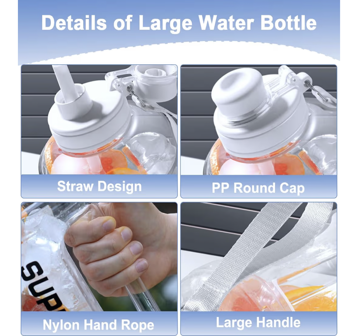 Large Water Bottle Leak-Proof Sports Drink Bottle, 1.6L Motivational Flip Top Water Jug Big Drink Jug Lid 2 Drinking Ways with Removable Straw & Handle for School Outdoor Cycling Fitness Gym Travel