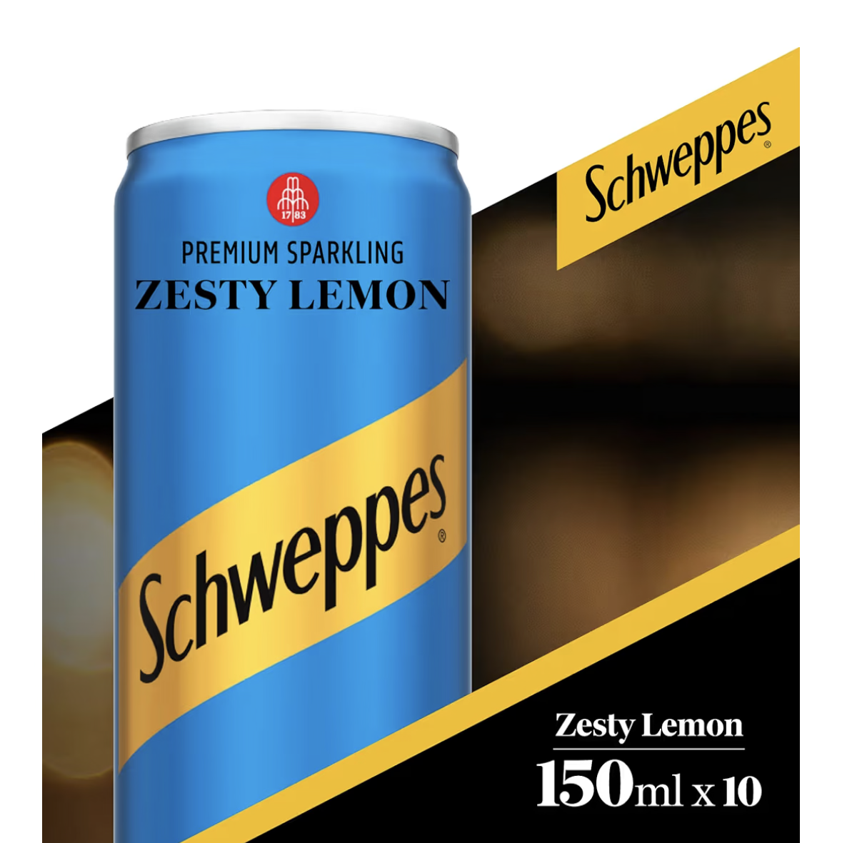 SCHWEPPES Zesty Lemon, Premium Sparkling Carbonated Drink, Can 150ml, Pack of 10