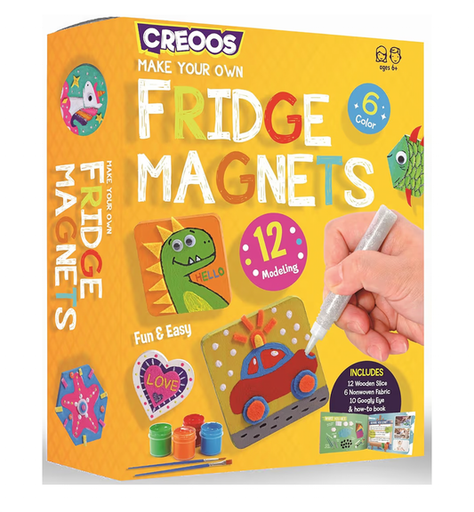 Creoos Magnetic Mini Tiles Arts & Crafts for Kids Make Your Own Fridge Magnets 12 Wood Tiles Painting Kits Toys for Girls Boys Stickers Gems Craft Summer Activities Art Set DIY Supplies Birthday Gifts