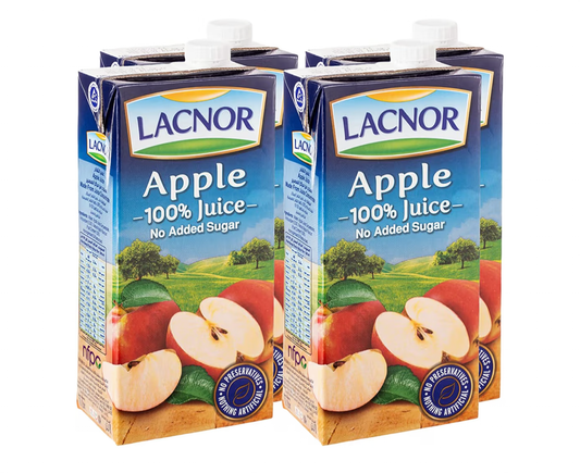 Lacnor Essentials Apple Juice NO ADDED SUGAR - 1 Litre (Pack of 4)