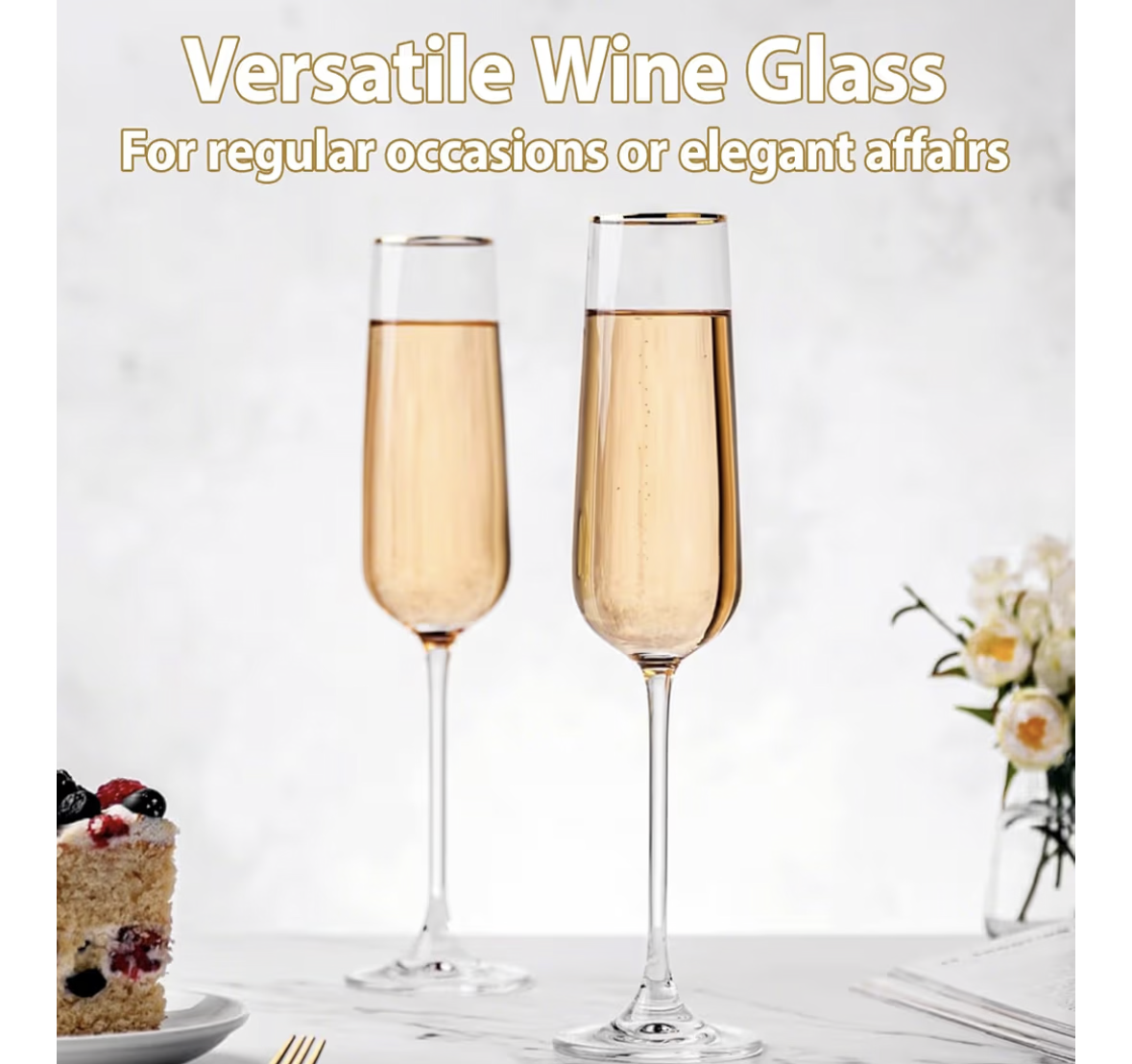 THMINS Champagne Glasses,6-Piece Elegant Crystal Stemmed Flute Set,Perfect for Prosecco,Sparkling Wine, Mimosas,Cocktails,Beverages,Ideal for Weddings,Anniversaries,Parties,Special Occasions