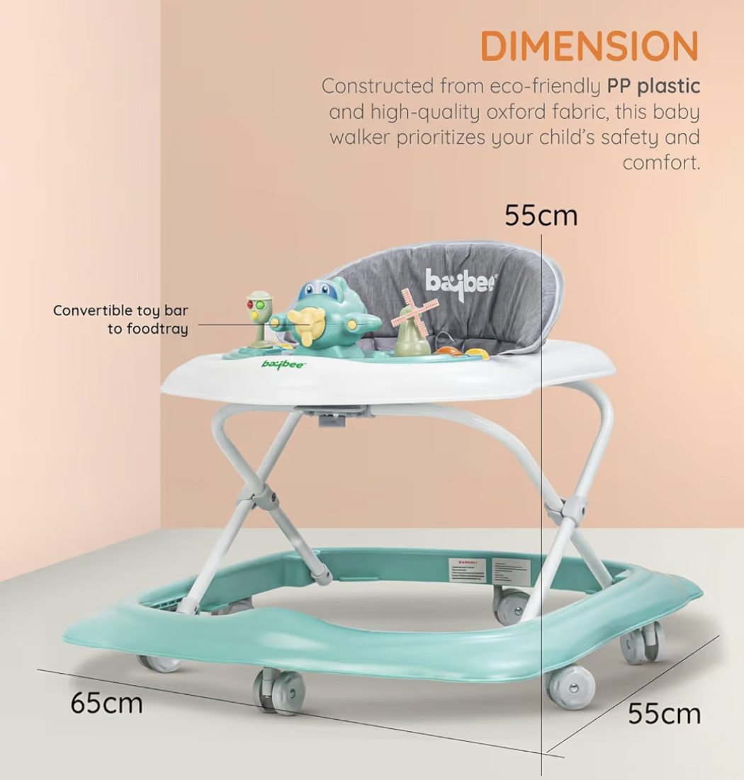 Baybee Baby Walker for Kids 6–18 Months, Adjustable Height Infant Walker with Music Toy Bar, Round Activity Walker for Toddlers, Safe Mobility Trainer for Boys & Girls (Green)