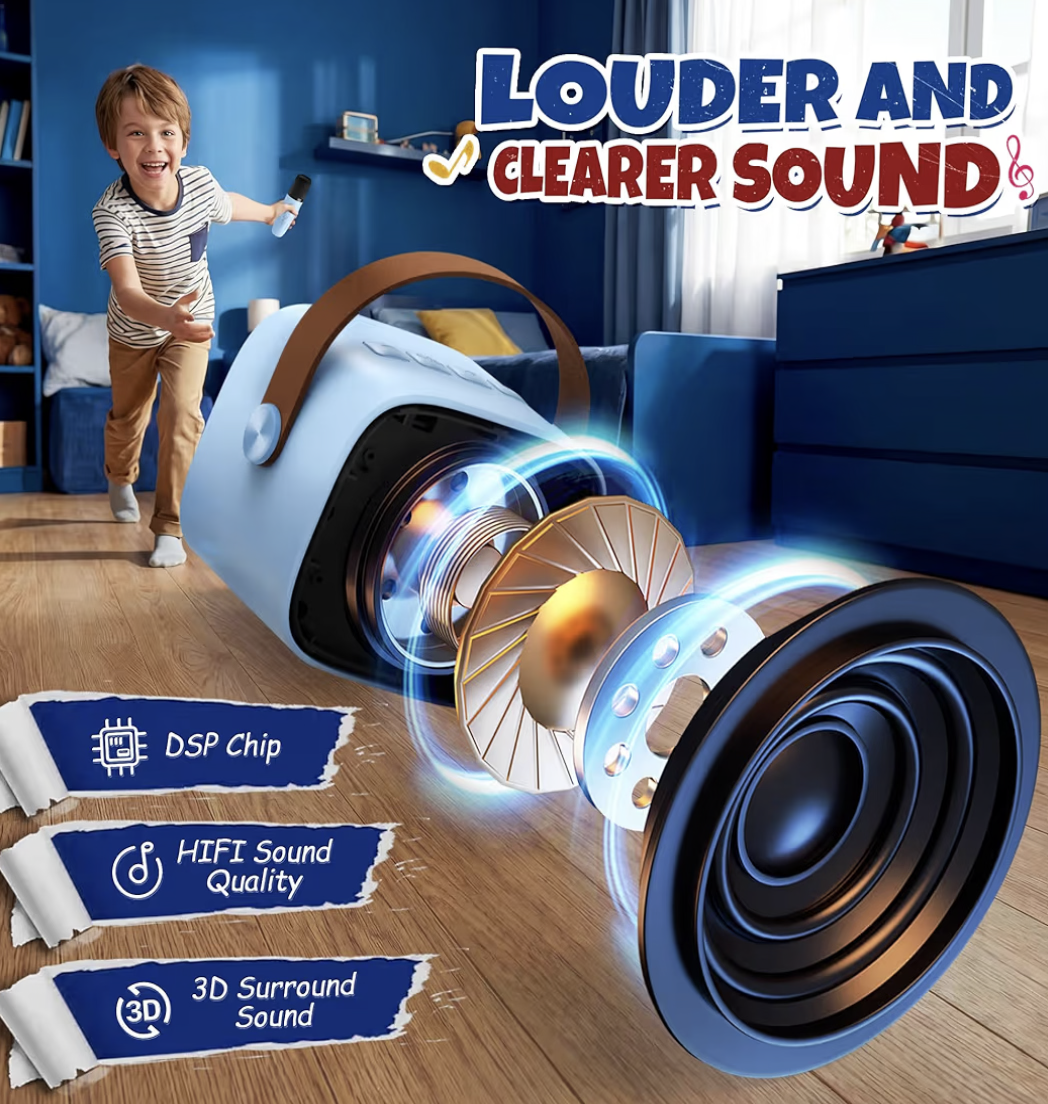Karaoke Machine for Kids, Portable Bluetooth Speaker with 2 Wireless Microphones,18 Pre-Loaded Songs, Birthday for 3 4 5 6 7 8 + Year Old Boys Toys - MULTICOLOR