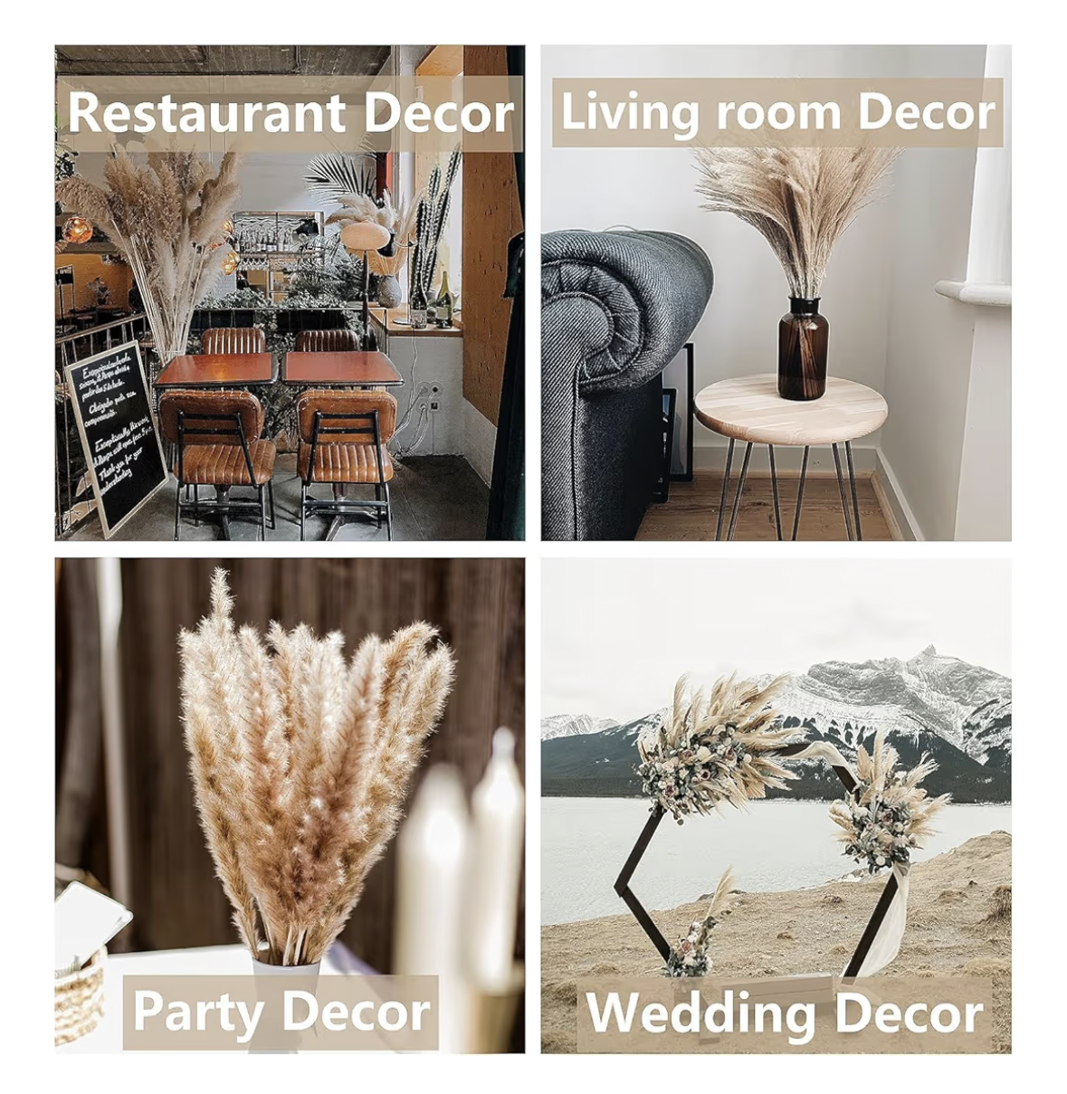 110 Pcs Dried Pampas Grass Bouquet, Bunny Tails & Pampas Grass, Brown & White, Boho Home Decor, Wedding & Party Decorations