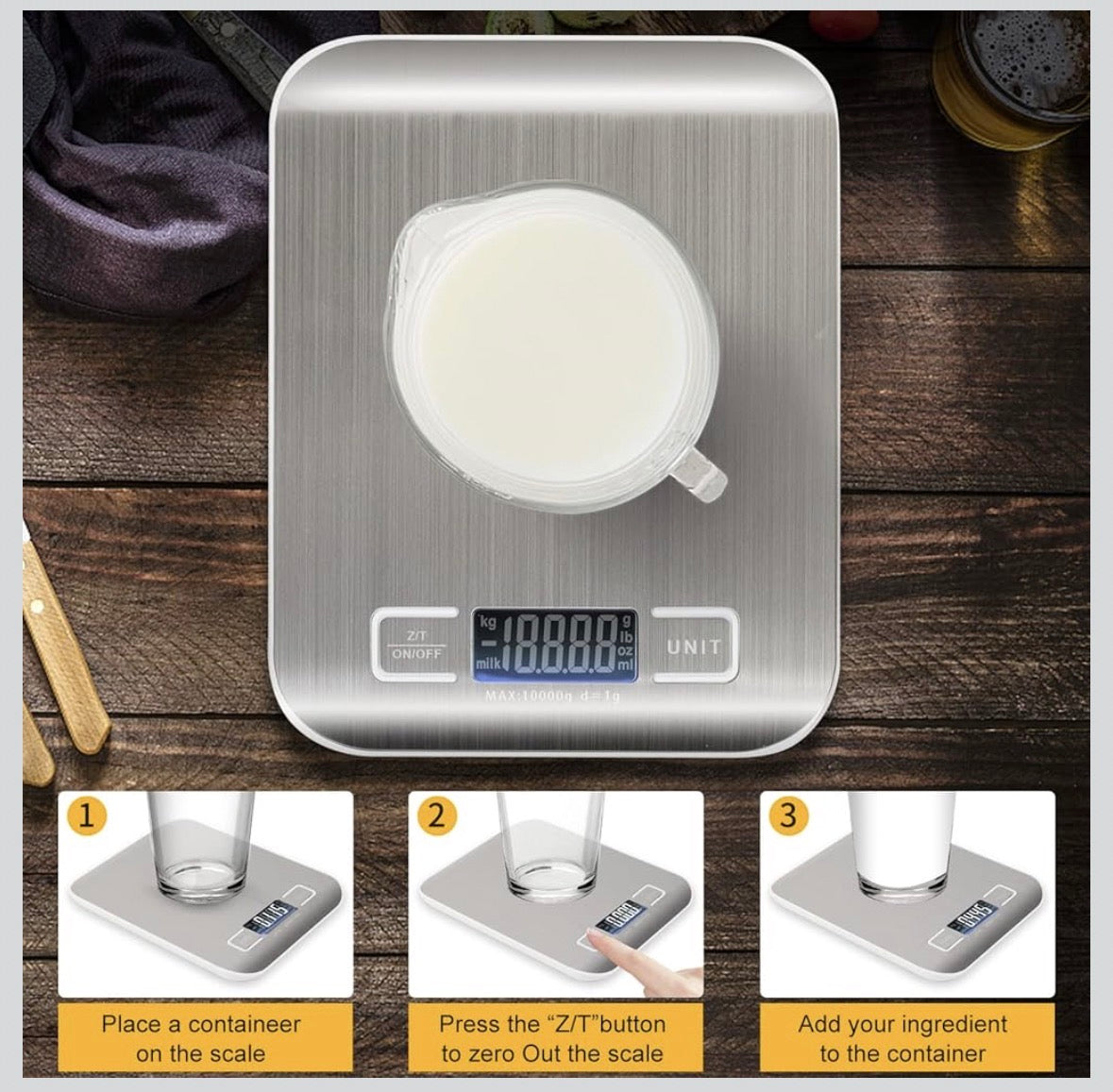 SKY-TOUCH Digital Kitchen Scale, Multifunction Food Scale With LCD Display Stainless Steel Platform, High Accuracy, Ultra Slim,Tare Function