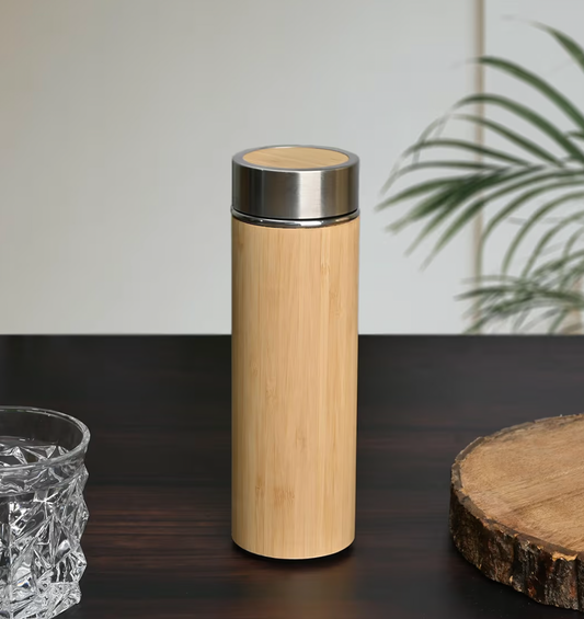 GKD Eco-Friendly Bamboo Water Bottle, Stainless Steel Flask Water Bottle/Thermos with Tea Strainer | Double Wall Vacuum Insulated | Hot & Cold
