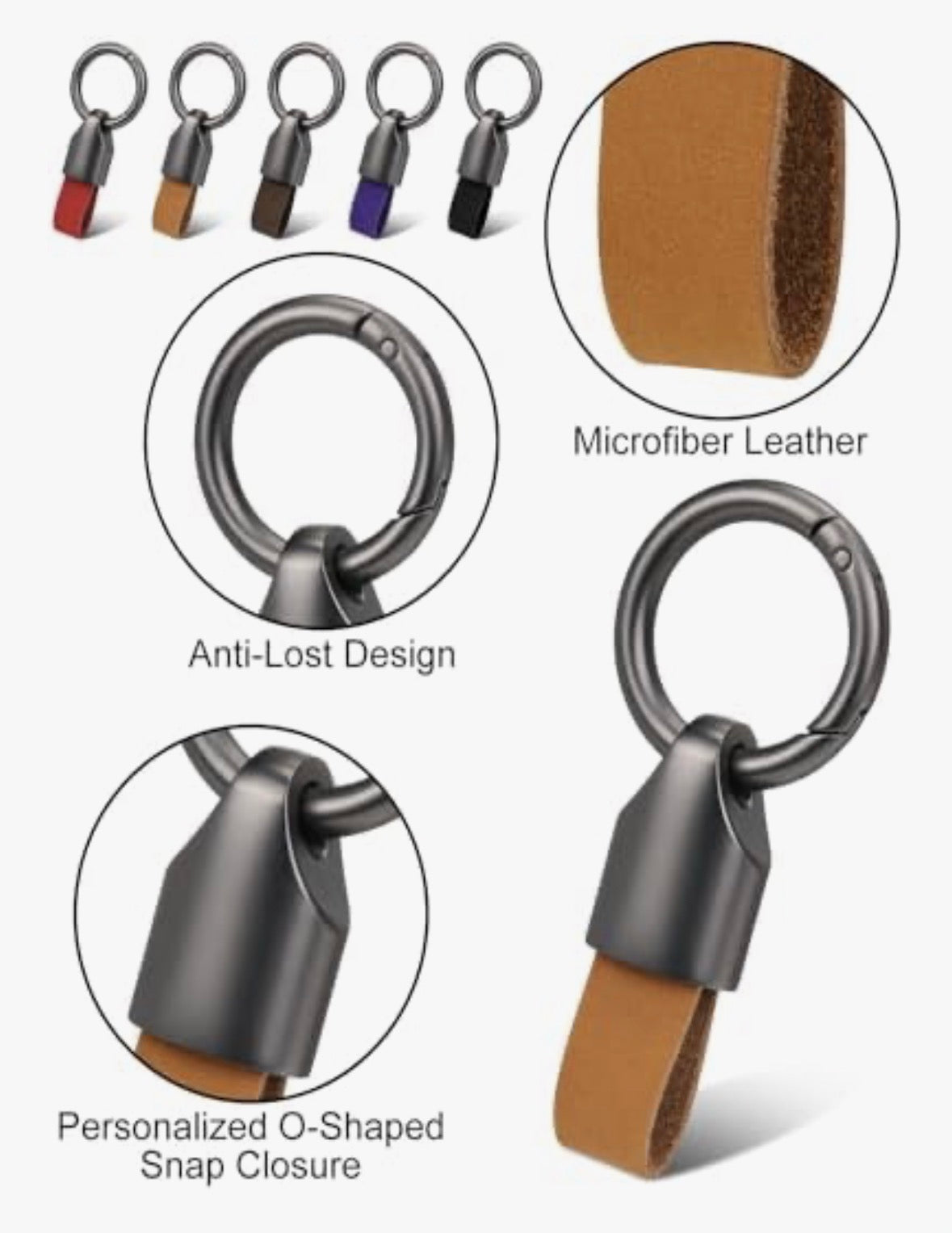Car Key Chain Ring and Clip — Small Car Key Accessories with Hanging Rings and Zinc Alloy Clip