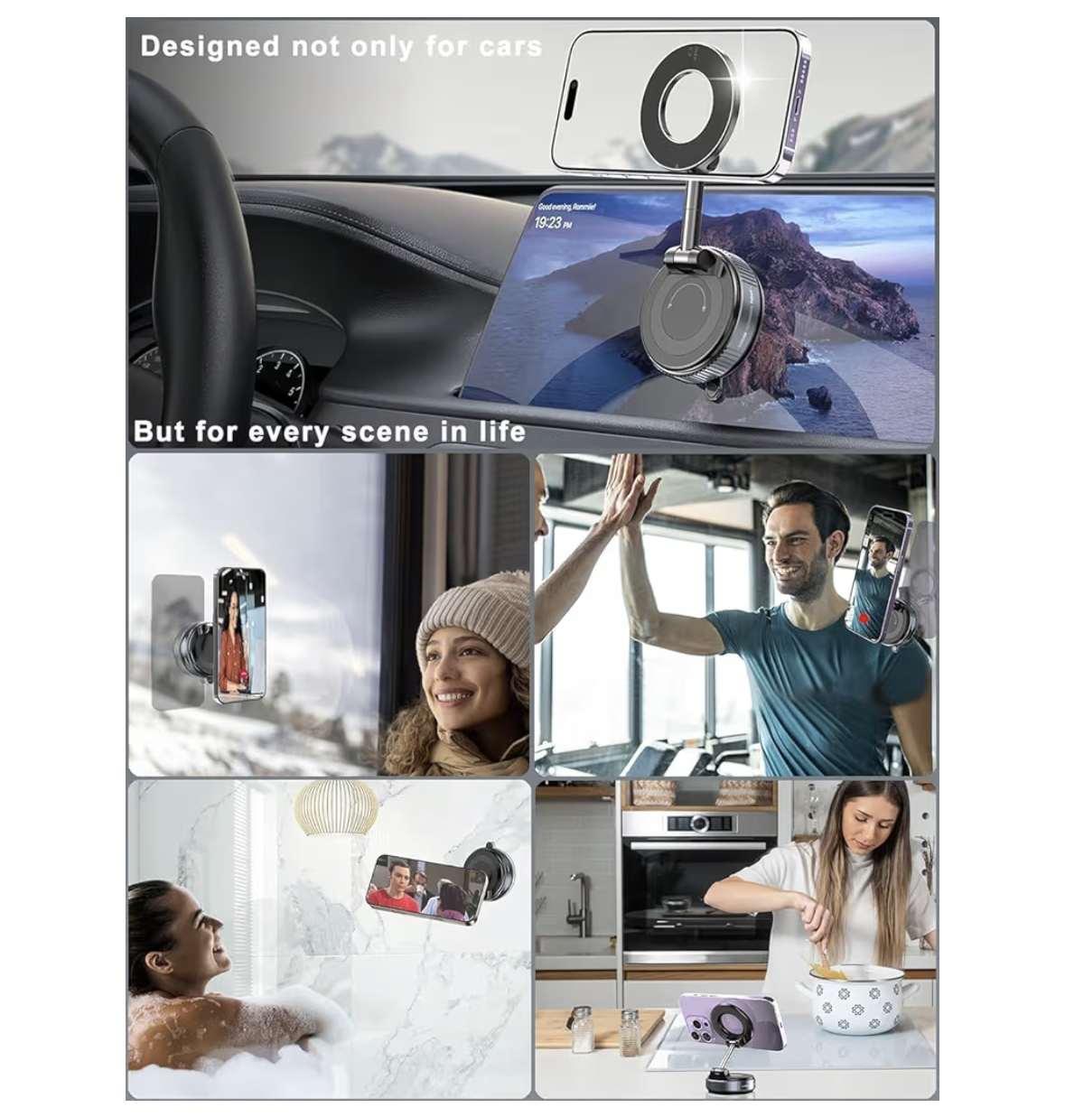 Magnetic Car Phone Holder – 360° Rotatable Suction Mount for Dashboard & Windshield – Strong MagSafe Mount for iPhone, Samsung, Android Phones – Universal Hands-Free Stand for Car