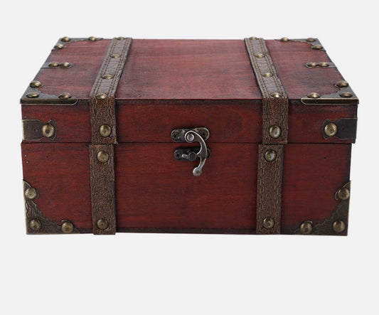 Jewelry Box, Vintage Wooden Storage Box Decorative Treasure Jewelry Chest with Lock Home Decoration for Necklace Ring Earrings