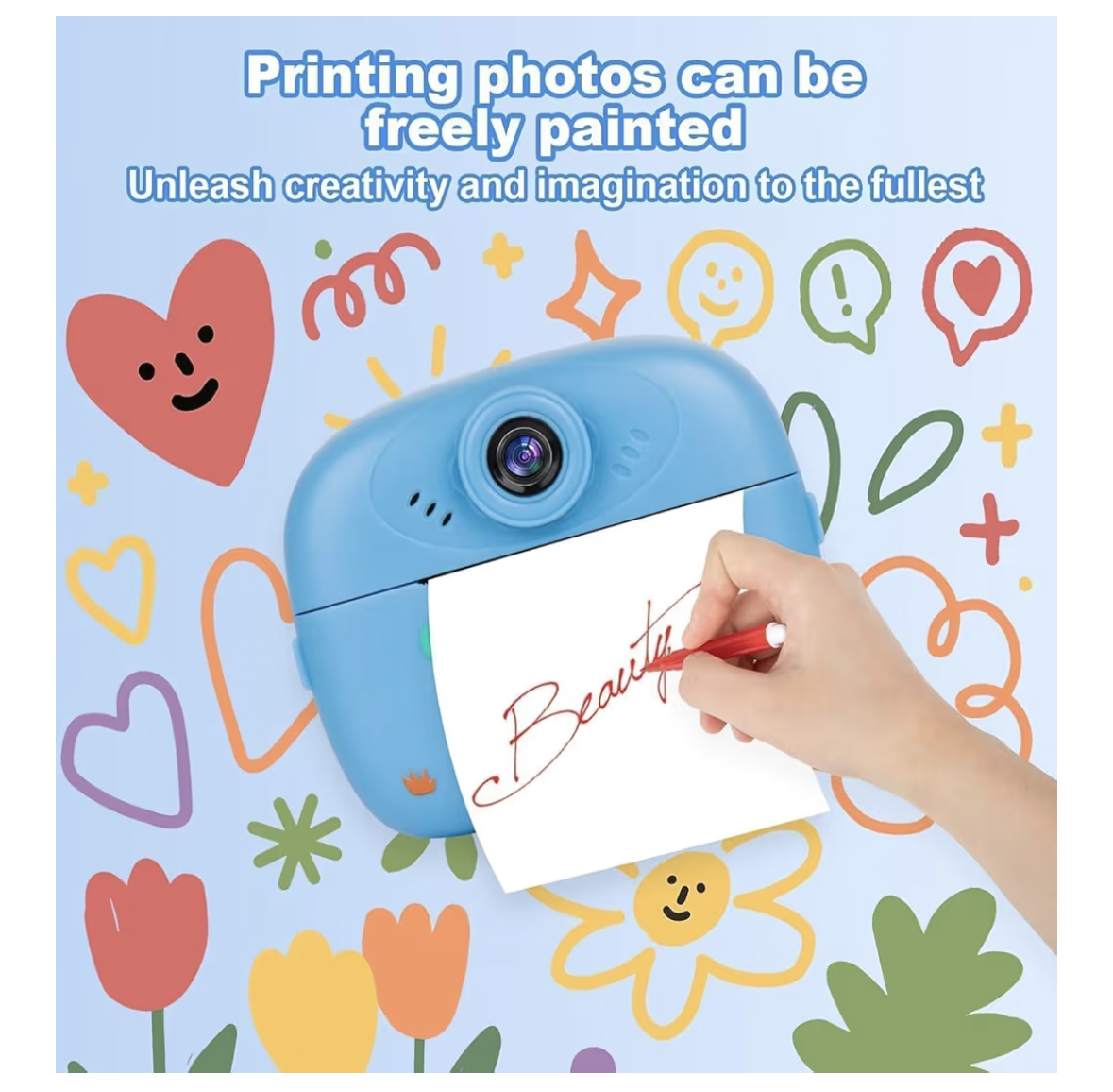 Instant Print Camera for Kids, 1080P HD Instant Print Photo with 3 Rolls Photo Paper & 5 Color Pens & DIY Graffiti, Birthday Gifts for Boys Girls (Blue(Astronaut))