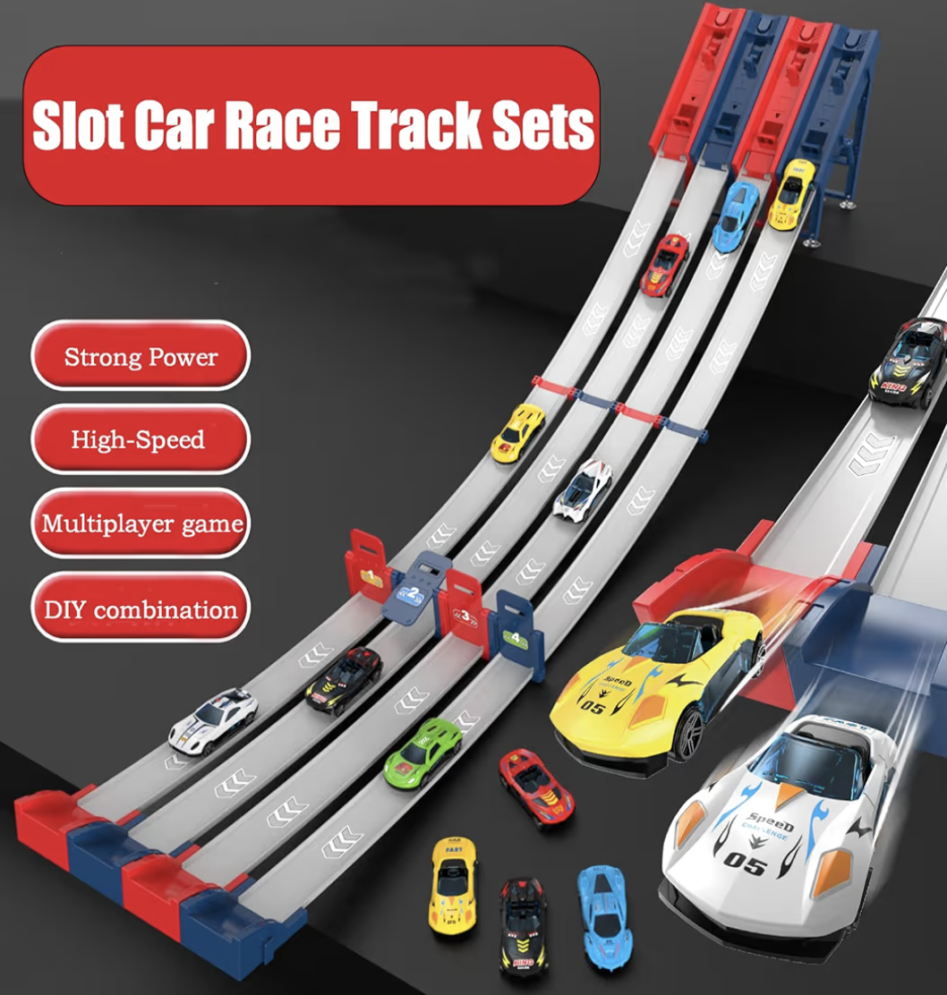 Slot Car Race Track Sets for Boys, Racing Car Track with Slot Cars & Accessories,Dual-Track Racing for 1 or 2 Players,Toys Gifts for Boys Girls Ages 4 5 6 7 8-12,Easy Setup (Dual-Track-4 Car)