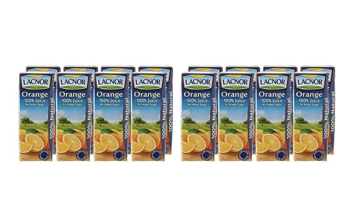 Lacnor Essentials Orange 100% Juice, No Added Sugar, 180 Ml Pack Of 16