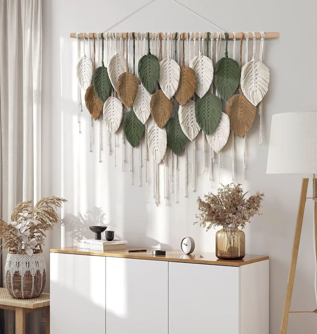 The White Shop Macrame Wall Hanging, Boho Home Decor, Boho Leaves Macrame Tapestry, Bohemian Woven Decoration for Bedroom Living Room Apartment Dorm Gallery Perfect Handmade Gift Ideas