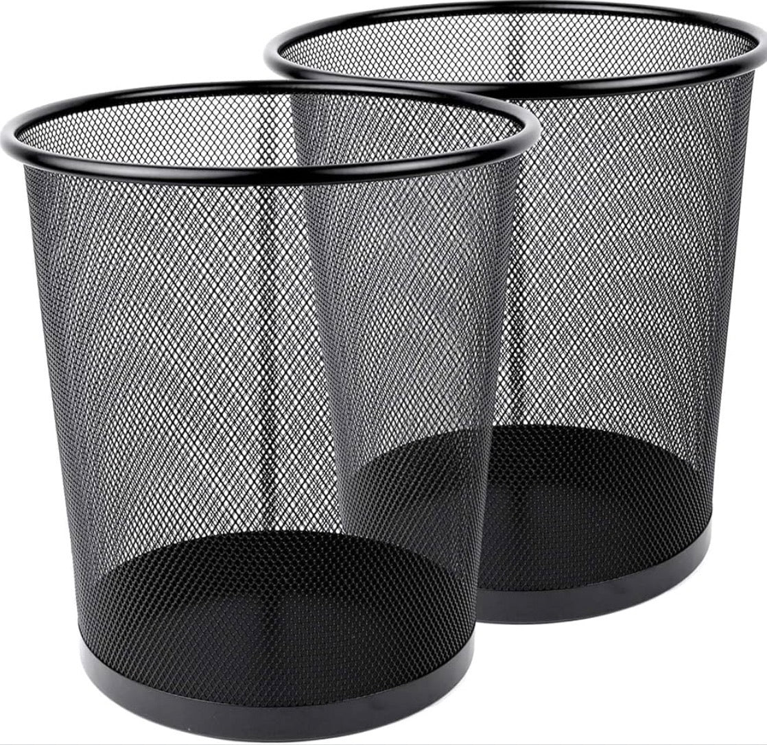 2 Pcs Waste Basket | Trash Can Metal Wire Circular Mesh Bin | Lightweight and Stylish | Ideal Garbage Trash Can for Home & Office Waste