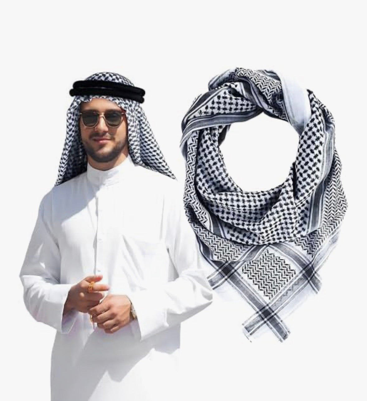 MARTYRA Arab Shemagh Head Scarf, Keffiyeh Middle East Desert Shemagh, Arabic Scarf For Men Face Mask Neck Bandana Shemagh, Headwear Arabian Costume Accessories