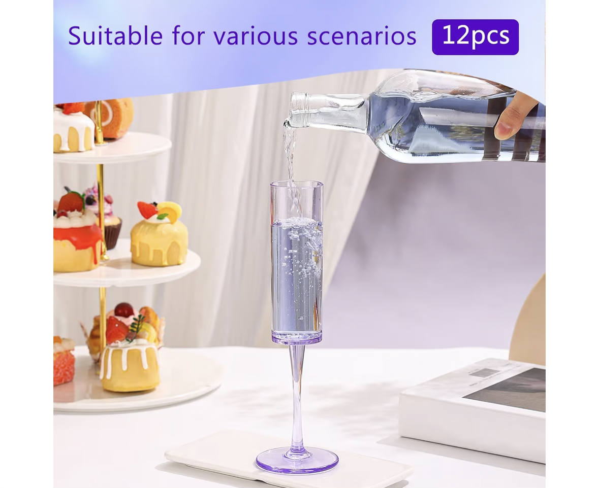 6 Pack Plastic Champagne Flutes, 5.5 Oz Reusable Acrylic Goblets, Unbreakable Disposable Cocktail Glasses, Elegant Party Drinkware for Weddings, Anniversaries & Celebrations (Clear)
