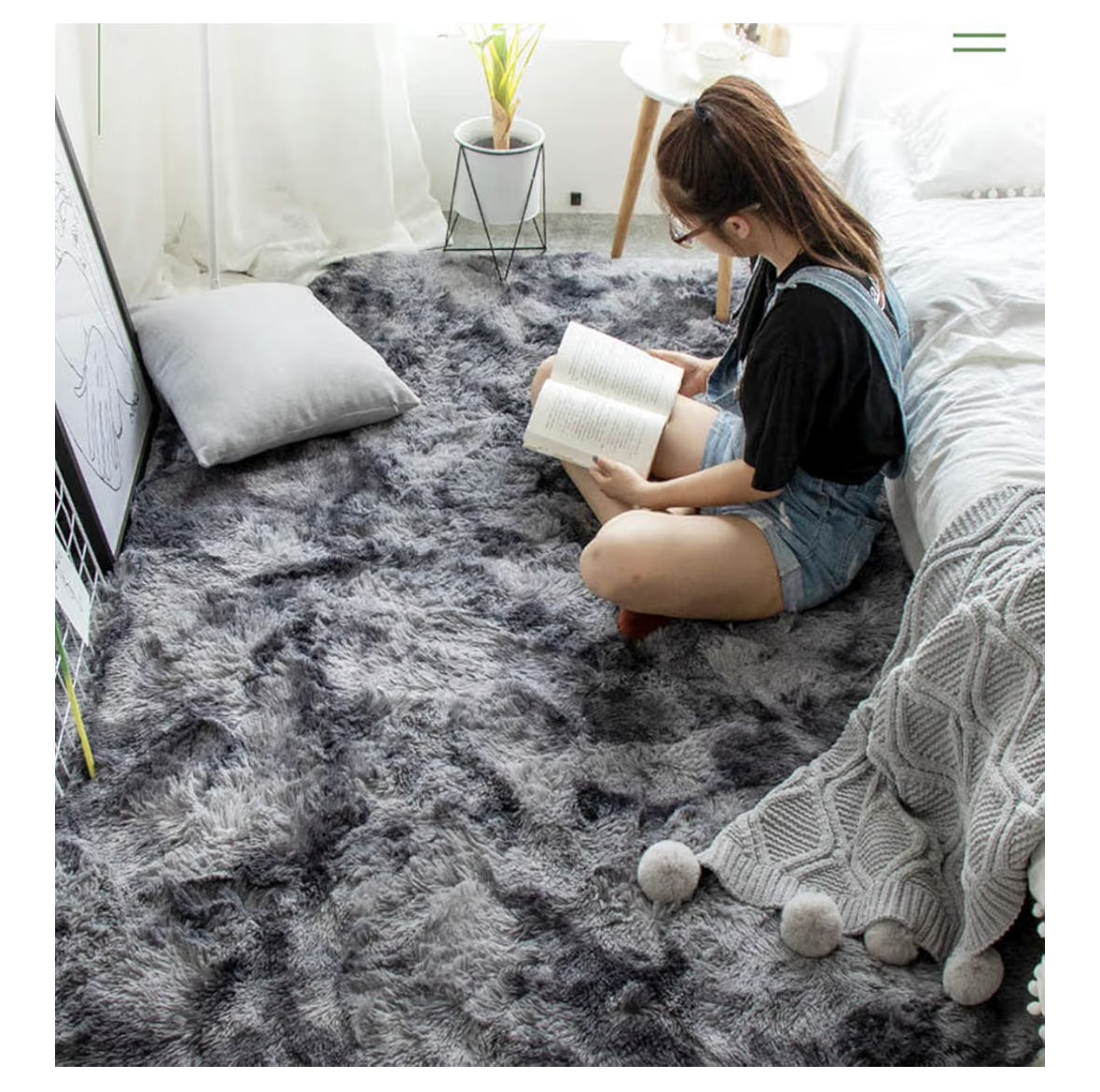 Area Rugs Shaggy Carpet for Living Room Bedroom Large Fluffy Carpet Modern Non-Slip Mat Multisize Rug Indoor Home Decor (Black Gray, 120 x160 cm)