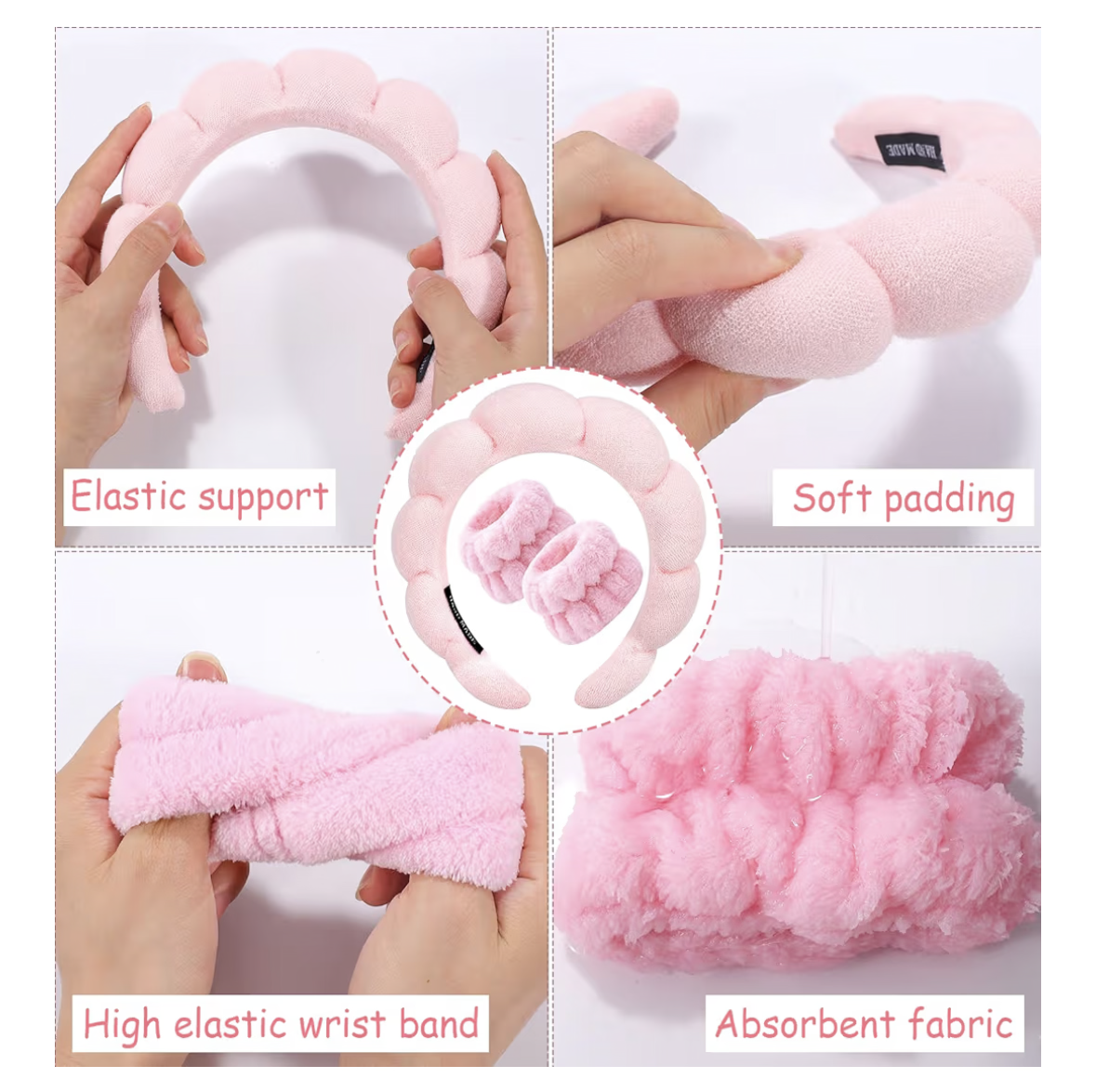 Zkptops - Spa Headband - Face Wash, Makeup, Skin Care - Soft Bubble Terry Headband for Women Girls Hair Accessories Padded Non-Slip Hair Accessories - (Pink)