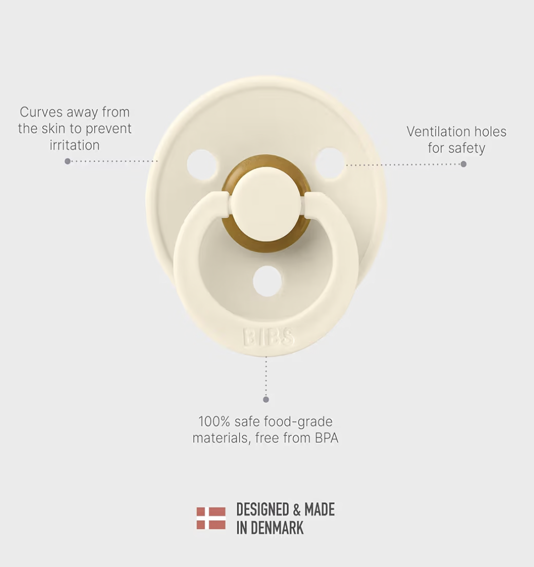 BIBS Colour Soother 2-Pack, BPA Free Dummy Pacifier, Round Natural Rubber Latex, Size 2 (6-18 Months), Ivory/Blush